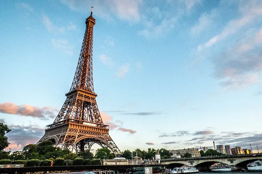 a view of the eiffel tower in paris, france